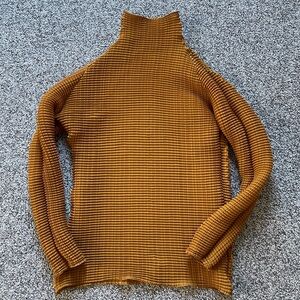 Issey Miyake Japan Mustard Tan Crinkle Pleated Top Shirt Sz 2